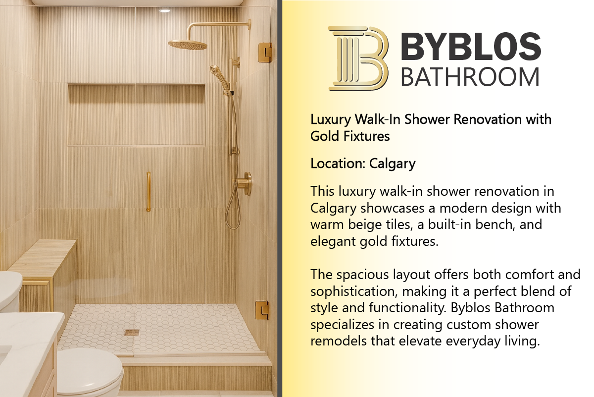 Luxury Walk-In Shower Renovation with Golden Fixtures