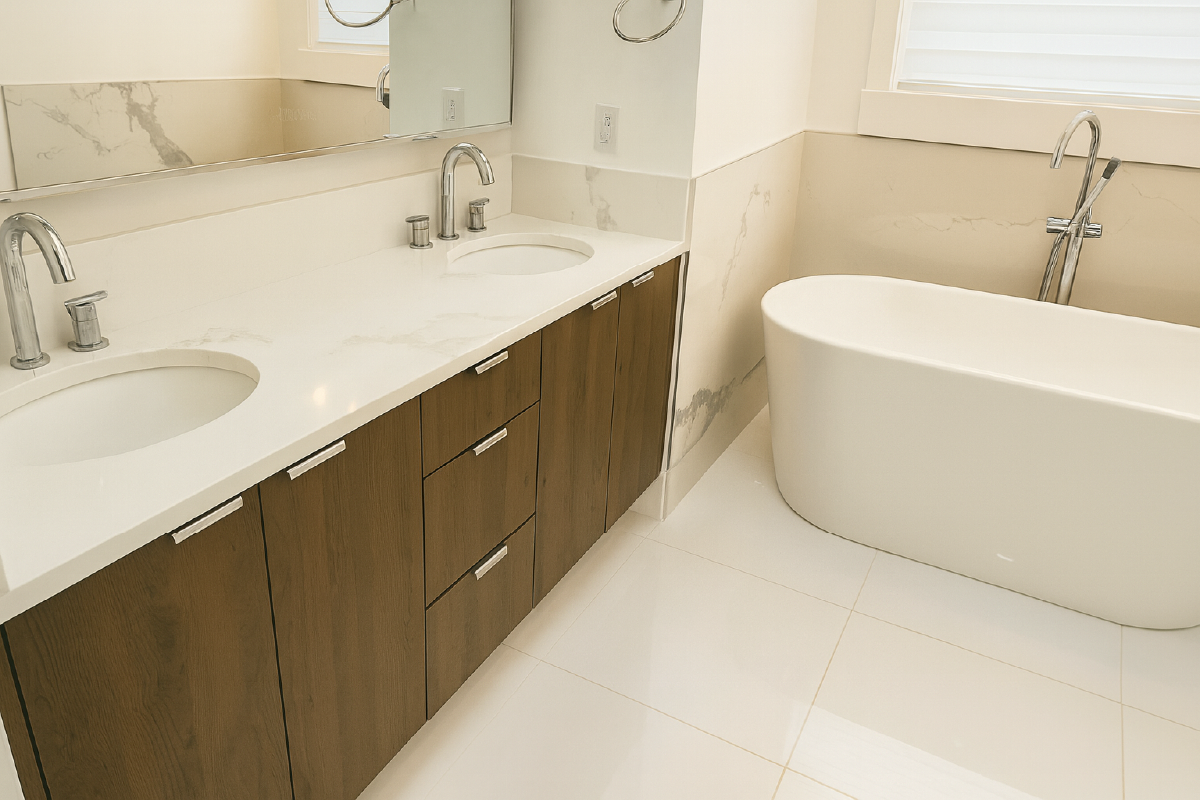 Modern Bathroom Renovation with Freestanding Tub & Double Vanity